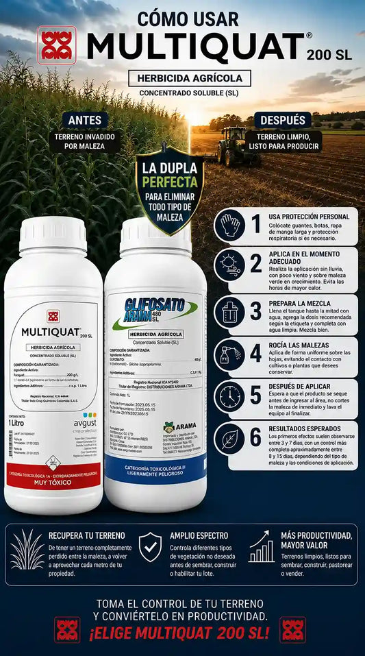 PIDE 1 Y LLEVA 2-  HERBICIDA GLUFO 200 + MULTIQUAT- FORMULA ERRADICADORA DE MALEZA