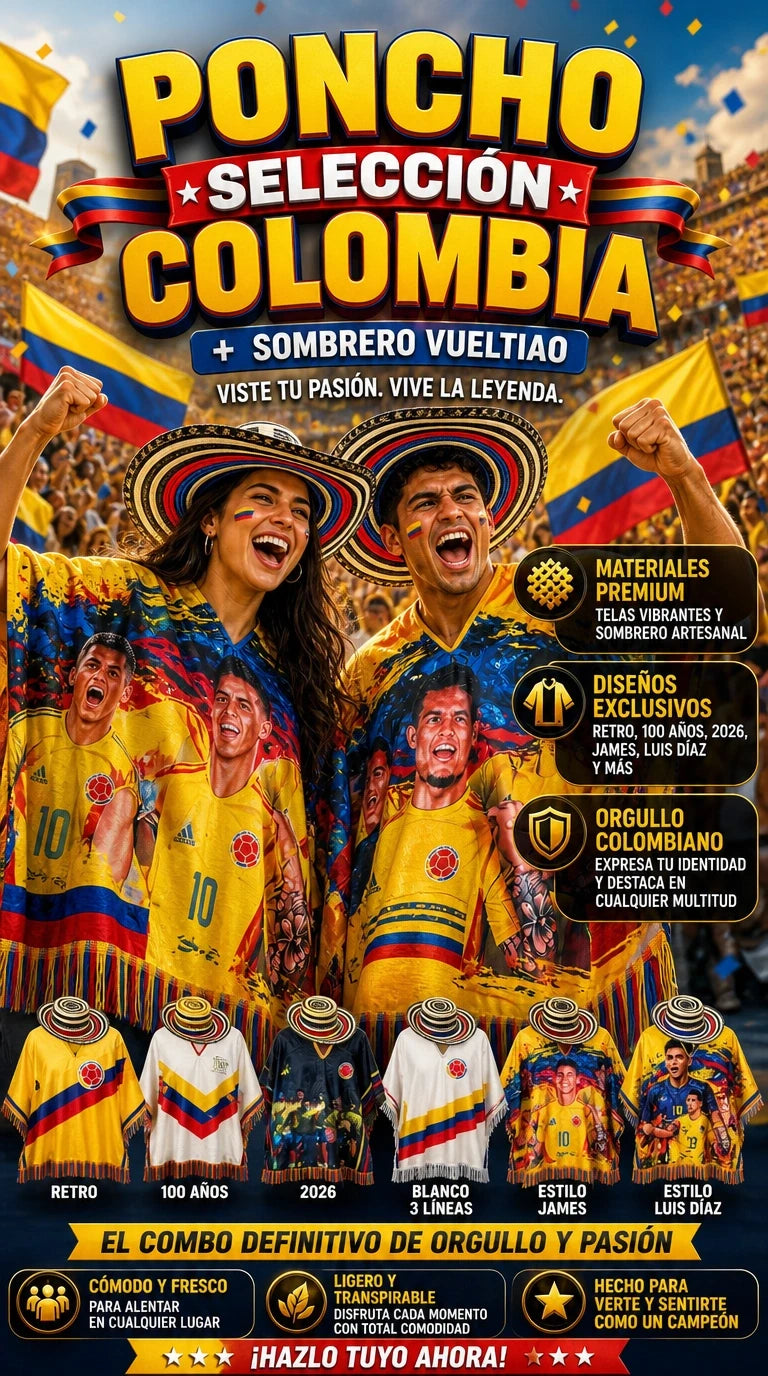 PONCHO DE LA SELECCION COLOMBIA + SOMBRERO VUELTIAO