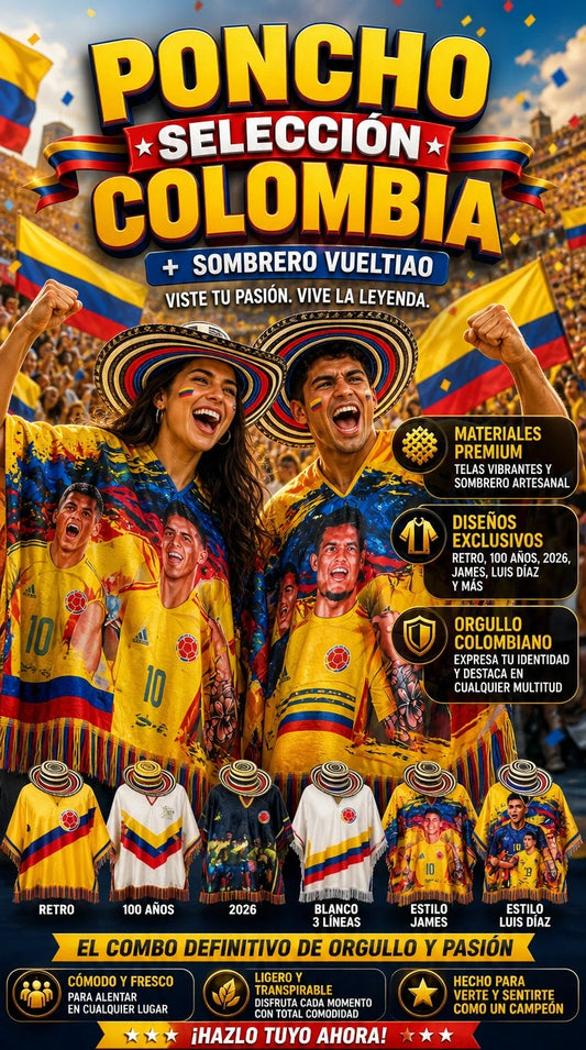 PONCHO DE LA SELECCION COLOMBIA + SOMBRERO VUELTIAO