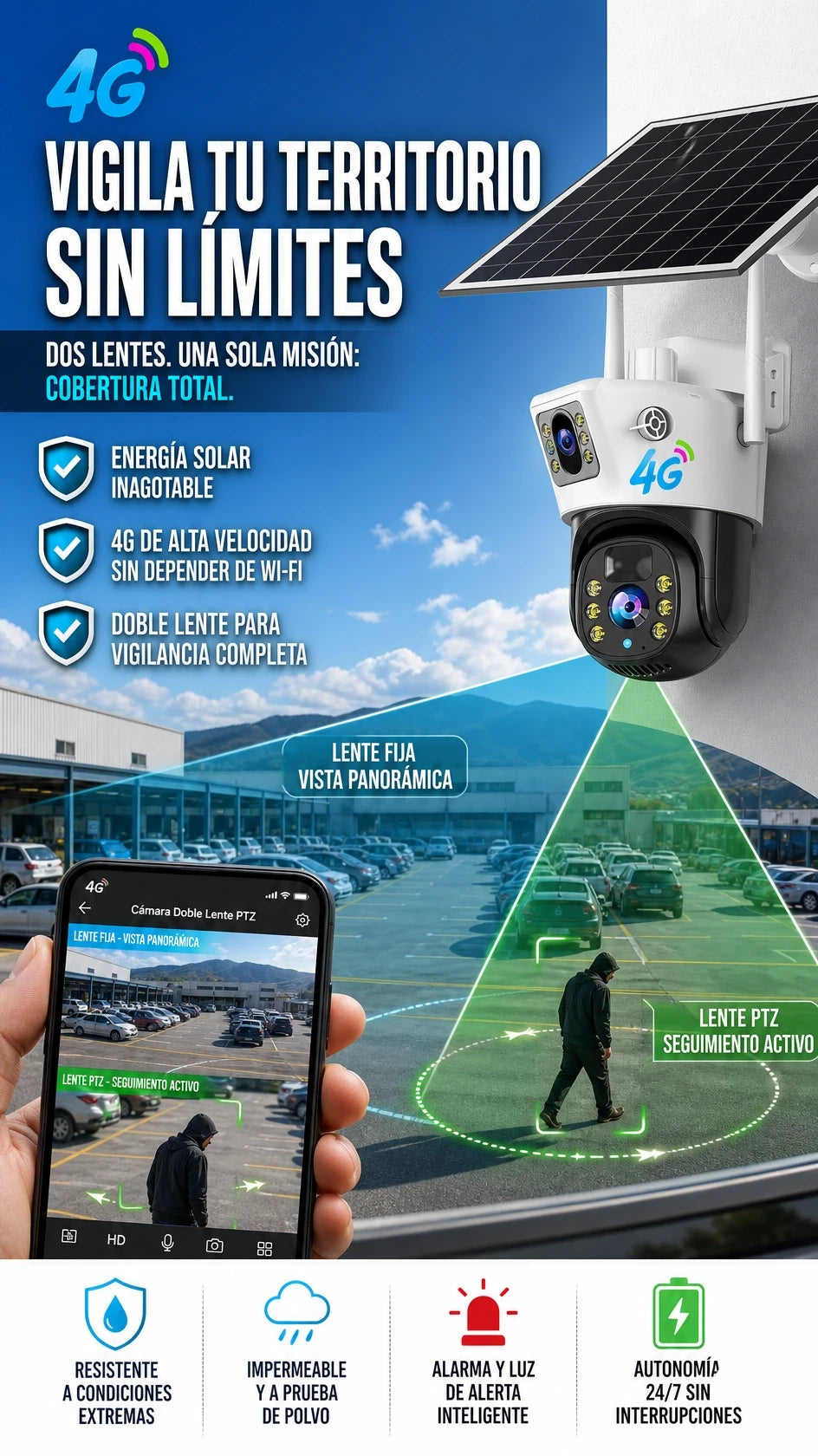 CAMARA SOLAR DE SEGURIDA 4G-CON SIM CARD