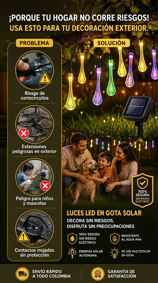 GUIRNALDA SOLAR GOTAS DE LLUVIA DE 50 LUCES